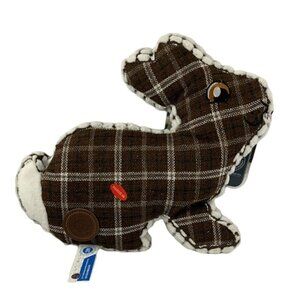 Dog Toss Toy European Home Burlap Stuffed Bunny Brown White Country Plaid